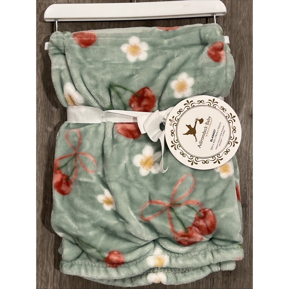 Adirondack Baby Cherry Cherries Fleece Blanket Green Flower Soft Lightweight New